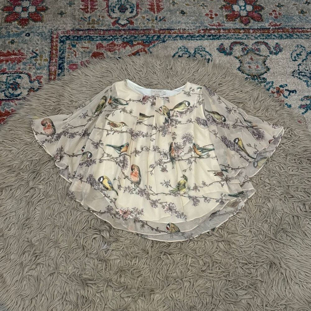 Ted Baker London flutter sleeve chiffon top with a bird print size 2 (US 6)